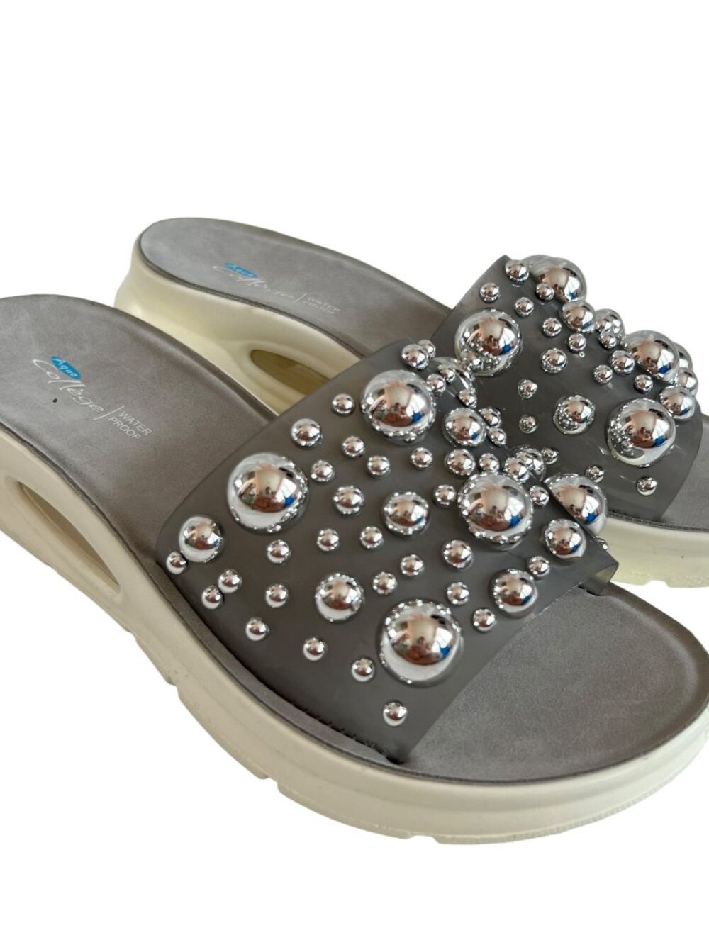 Aqua College Allura slide sandals frosted gray plastic silver size 6.5